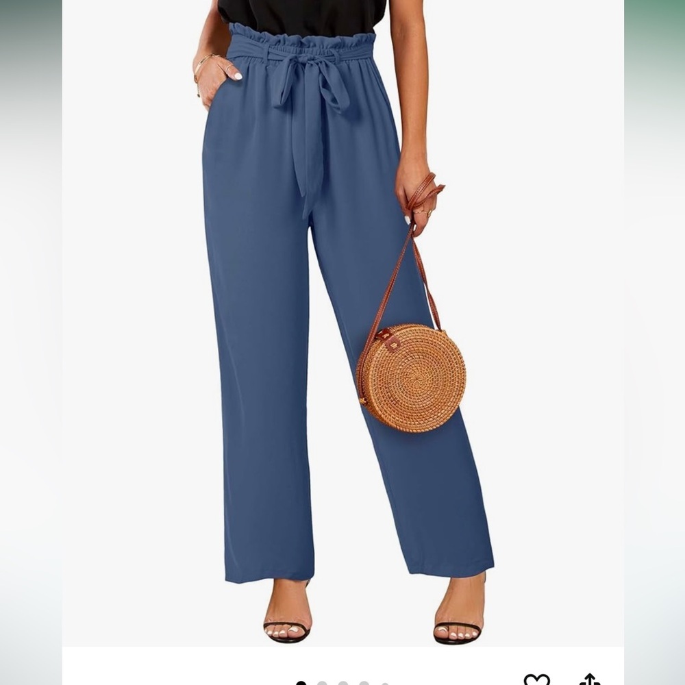 Blue women’s high waisted belted trouser pants